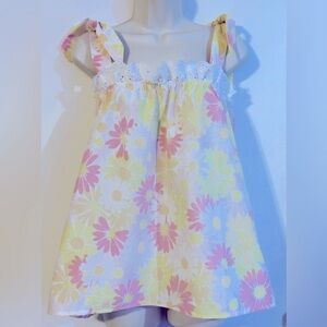 Vintage 70s Daisy Pillowcase Mini Dress Top Eyelet Lace